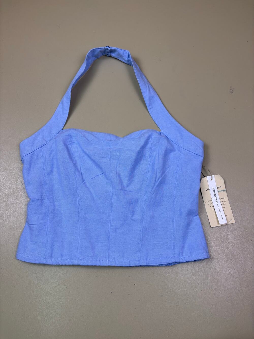 Midnight Sky Women’s Blue Linen Blend Halter Corset Crop Top Size M NWT